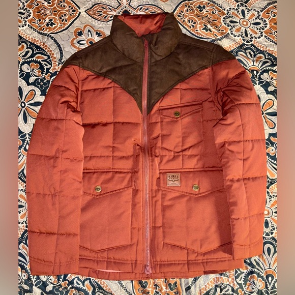 NWT womens KIMES RANCH puffer jacket with suede yoke and collar ,burnt red color - Picture 2 of 4